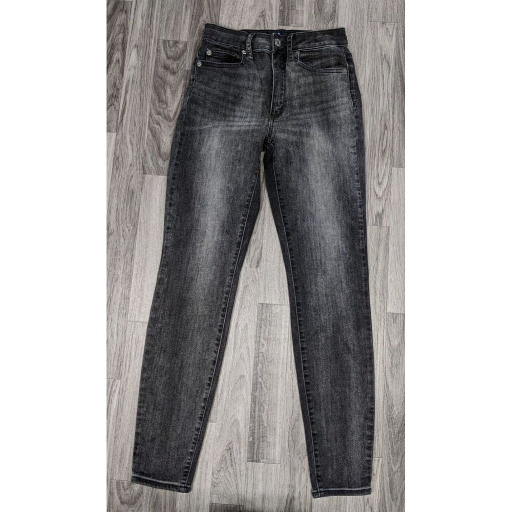 Gap Womens Size 25 R Pockets Curvy Skinny Whiskered Denim Black Jeans